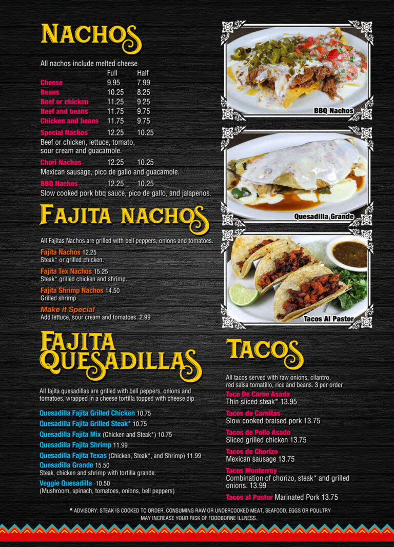 Menu Fajita Mex Grill