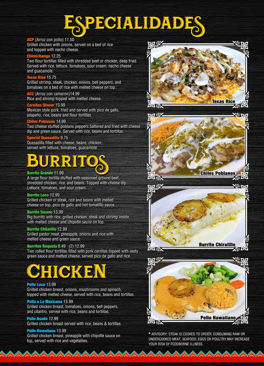 Menu Fajita Mex Grill